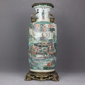 A Rare Wucai Copper Inlaid Figure Story Pattern Vase