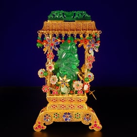 A Rare Cloisonne Inlaid Bashan Jade Landscape Ornament