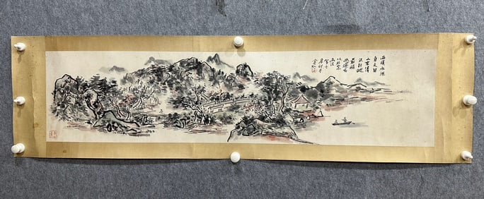 A Chinese Vertical Scroll Ink Painting of Landscape on Silk