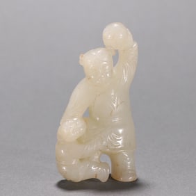 A Rare  Hetian Jade Boy Playing with Ball
