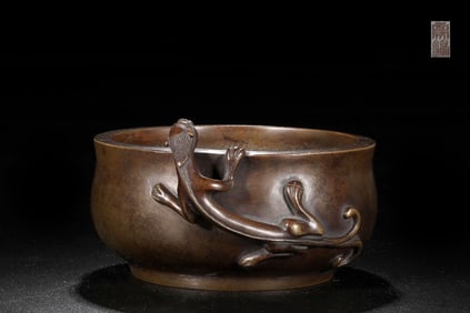 A Rare Bronze Chi Dragon Ear Censer