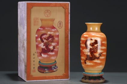 A Rare Famille-Rose Dragon Pattern Vase