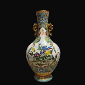 A Rare Enamel Famille-Rose Flower and Bird Pattern Vase