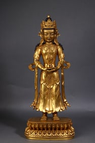 A Rare  Gilt Bronze Guanyin