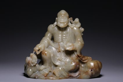 A Rare Hetian Jade Tiger Subduing Arhat