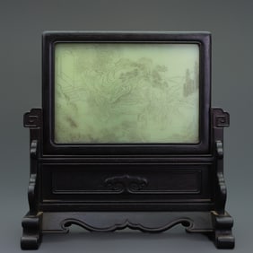 A Rare Wood Inlaid Hetian Jade Screen