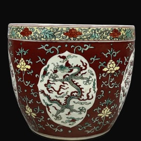 A Rare Doucai Lotus and Dragon Pattern Vat