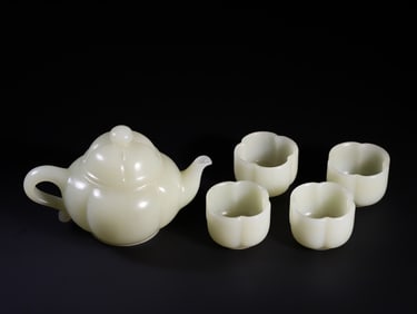 A Set of Rare Hetian Jade Teapot