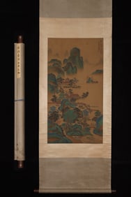 A Chinese Vertical Scroll Ink Painting of Landscape on Silk