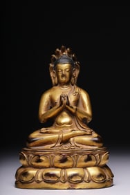 A Rare Gilt Bronze Dragon King Buddha Seated Statue