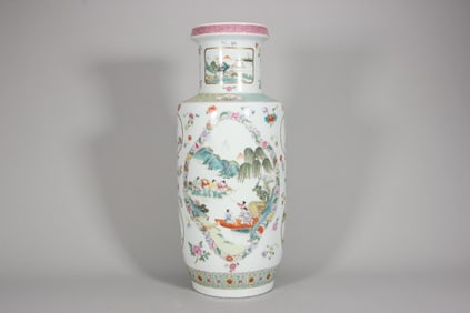 A Rare Famille-Rose Figure and Story Pattern Vase