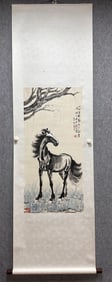 A Chinese Vertical Scroll Ink Painting of Horse on Paper