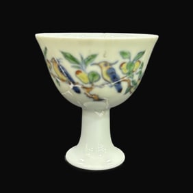 A Rare Doucai Flower and Bird Pattern Cup（Restoration）