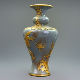A Rare Ru yao Gold-covered Dragon and Phoenix Vase