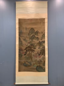 A Chinese Vertical Scroll Ink Painting of Landscape on Paper
