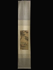 A Chinese Vertical Scroll Ink Painting of Figures on Silk