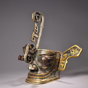 A Rare Bronze Gold-rubbed Human Head Mask