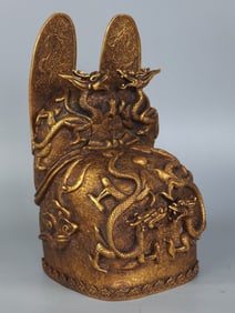 A Rare Gilt Bronze Dragon Crown