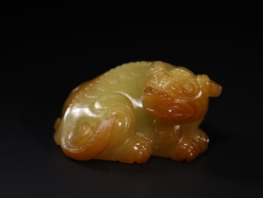A Rare Hetian Jade Yellow Jade Auspicious Beast Ornament