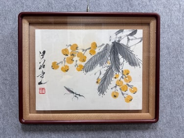 A Chinese Vertical Scroll Ink Painting of Grass and Insect on Paper