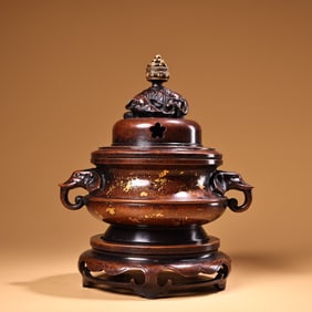 A Rare Purple Copper Relief Carved Gilded Censer