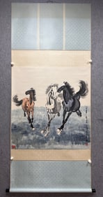 A Chinese Vertical Scroll Ink Painting of Horse on Silk
