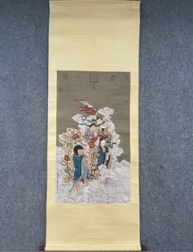 A Chinese Vertical Scroll Ink Painting of Figures on Paper