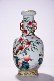 Famille-Rose Flower and Bird Peach Pattern Vase