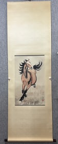 A Chinese Vertical Scroll Ink Painting of Horse on Silk