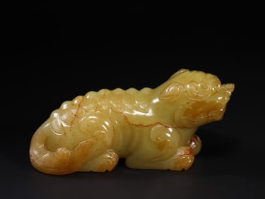 A Rare Hetian Jade Yellow Jade Auspicious Beast Ornament