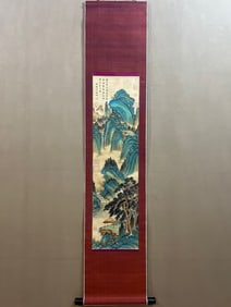 A Chinese Painting of Landscape on Silk With a Hanging Scroll