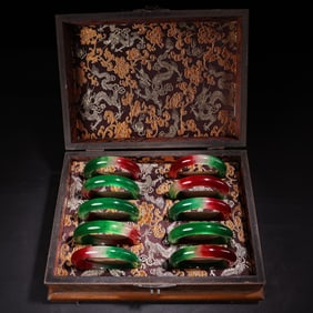 A Box of Rare High Ice Jadeite Bracelets