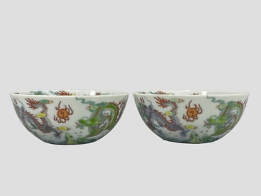 A pair of Doucai Dragon Pattern Cup