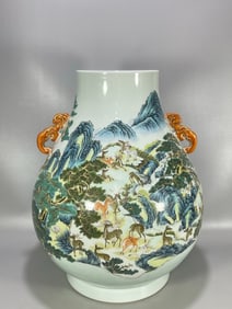Famille-Rose Deer Pattern Zun