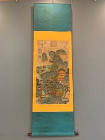 A Chinese Vertical Scroll Ink Painting of Landscape on Silk