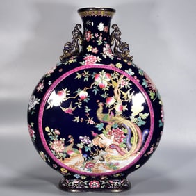 A Huge Famille-Rose Flower and Fruit Pattern Double-Ears Vase