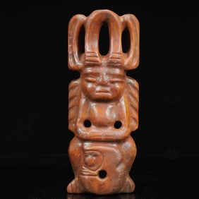 An Archaic Hongshan Culture Yellow Jade Figure Ornament