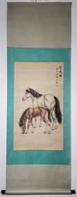 A Chinese Vertical Scroll Ink Painting of Horse on Paper