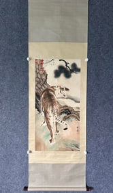A Chinese Vertical Scroll Ink Painting of Tiger on Paper