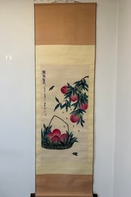 A Chinese Vertical Scroll Ink Painting of Peach on Paper