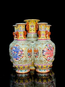 An Exquisite Celadon Glaze Dragon Pattern Conjoined bottles