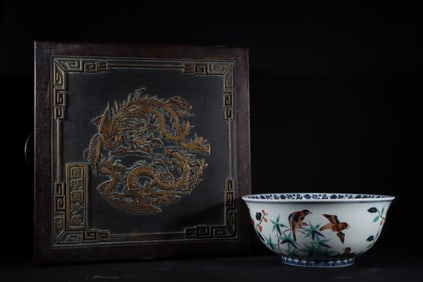 An Exquisite Blue and White Wucai Flower and Bird Pattern Bowl