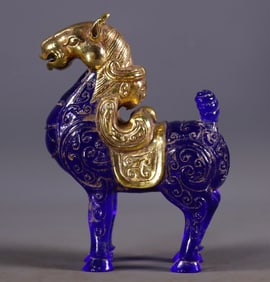 An Exquisite Glass Cover with Gold Horse Ornament