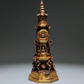A Rare Gilt Bronze Statue of Heavenly King Pagoda