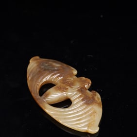 An Archaic Hongshan Culture White Jade Bats Pendant