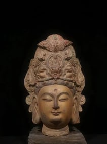 A Rare Limestone Avalokitesvara Head Ornament