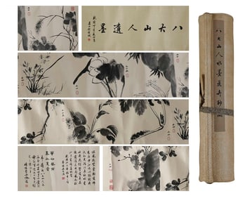 A Chinese Hand Scroll Ink Painting of Flower on Paper