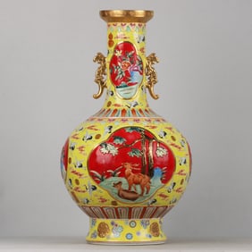 A Huge Enamel Gilt Animal Pattern Dragon-Ears Vase