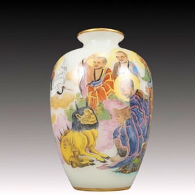 A Precious Coloured glaze Famille-Rose Character and Story Pattern Vase