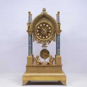 An Exquisite Cloisonne Figure Pattern Table Clock Ornament